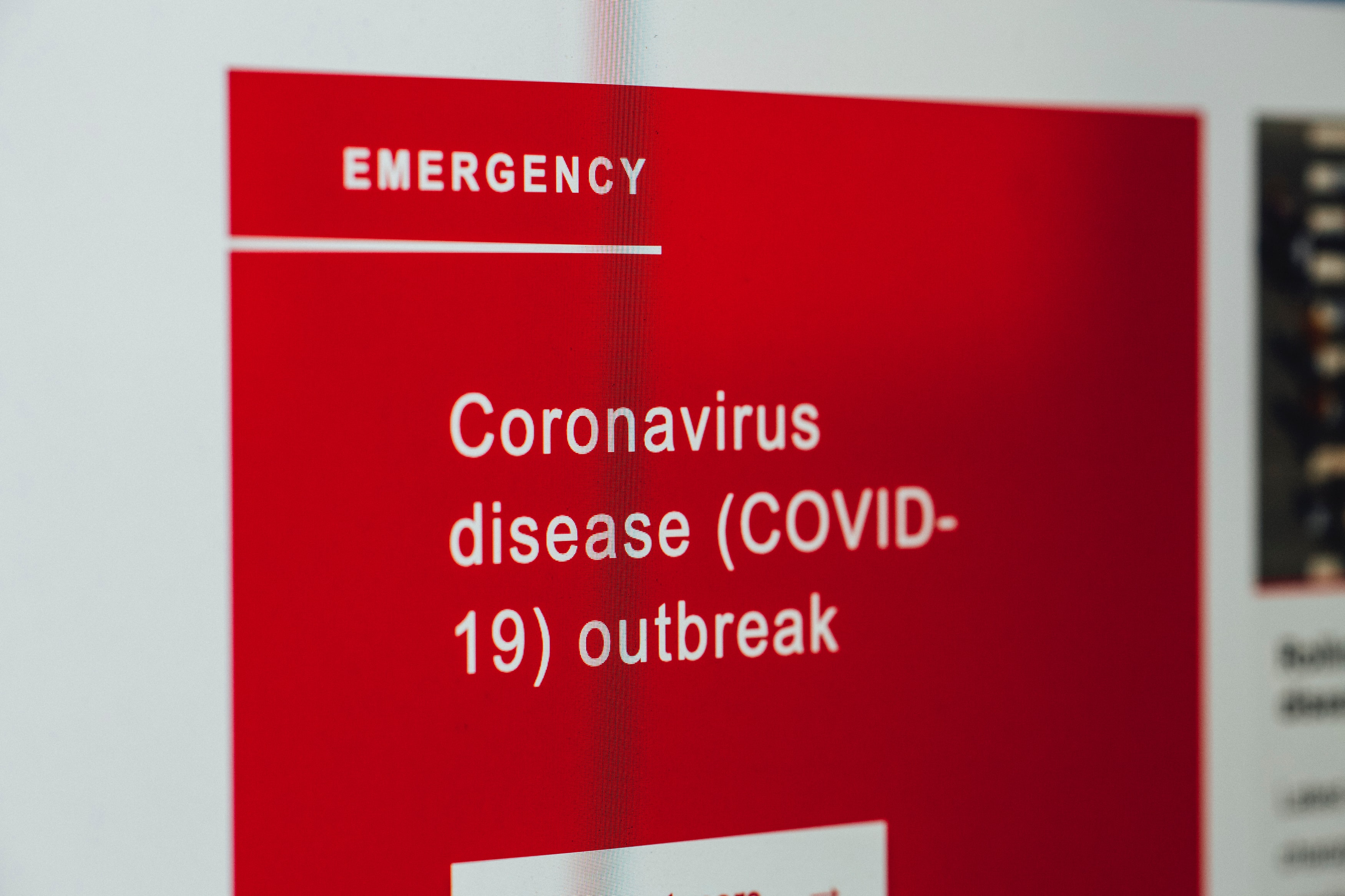 image of text on a computer screen: EMERGENCY Coronavirus disease (COVID-19) outbreak